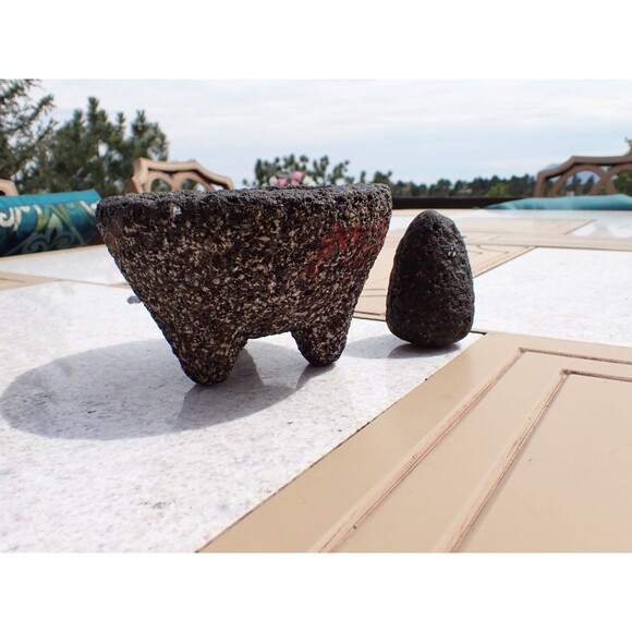 Authentic MOLCAJETE Mexico Basalt Mortar & Pestle 7" dia Volcanic Lava Stone - Picture 6 of 16